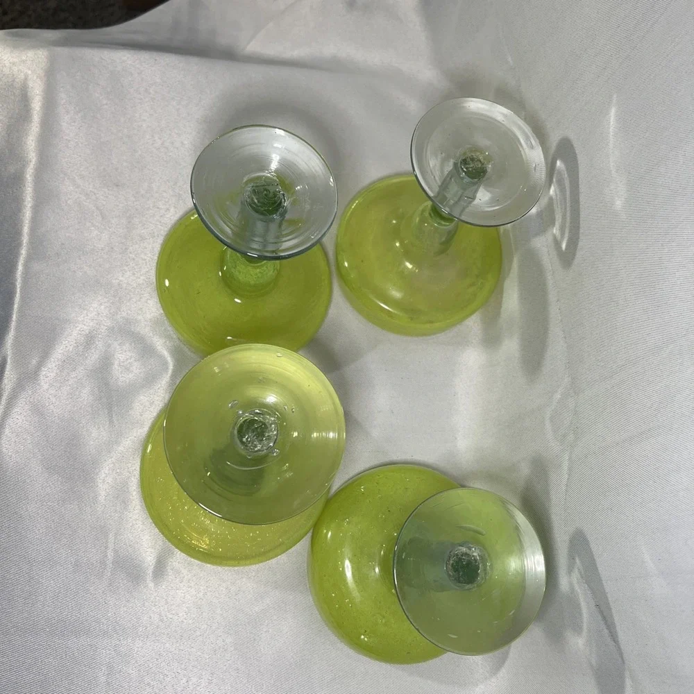 Set Of 4‎ Mexican Hand Blown Glass Margarita Glasses